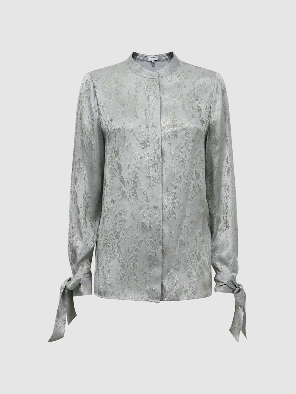 Reiss Palma Metallic Silk Blend Blouse 6 Tie Detail Band Collar